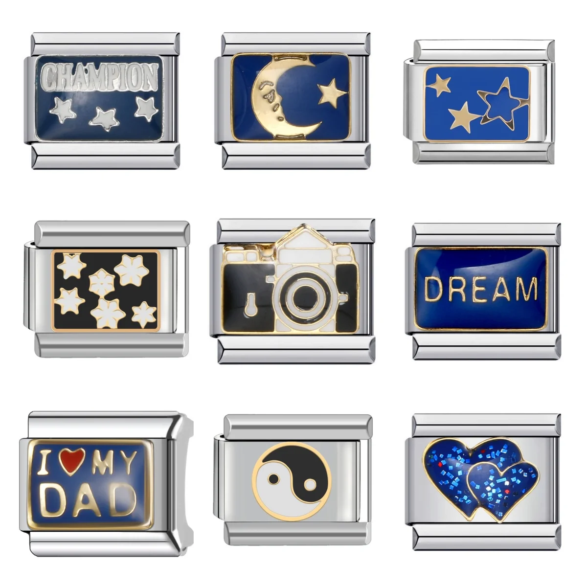 

2024 Fashion Eye Moon Star Fish Spider Poker Queen Charm Italian Links Fit 9mm Bracelet Making DIY Jewelry
