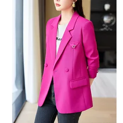 Fuchsia Long Sleeve Women's Suit Jacket Spring Female Blazer Office Lady Casual Jacket Apricot Balck Wome's Coat ropa de mujer
