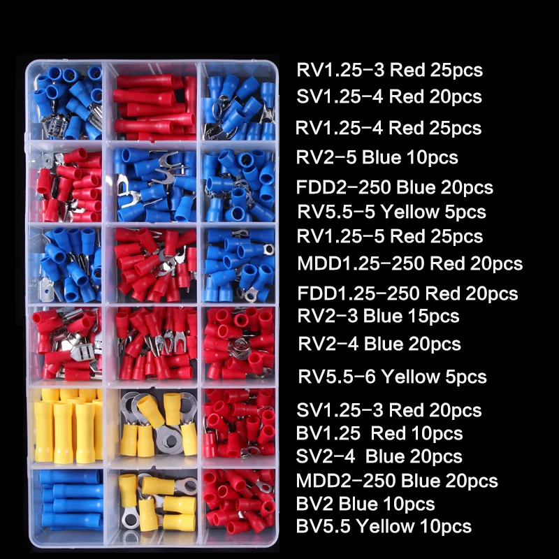 

300pcs Electrical Wire Connector Crimp Kit Male Female FDD MDD RV SV BV Cable Connectors Insulated Terminal Block Butt Set Box