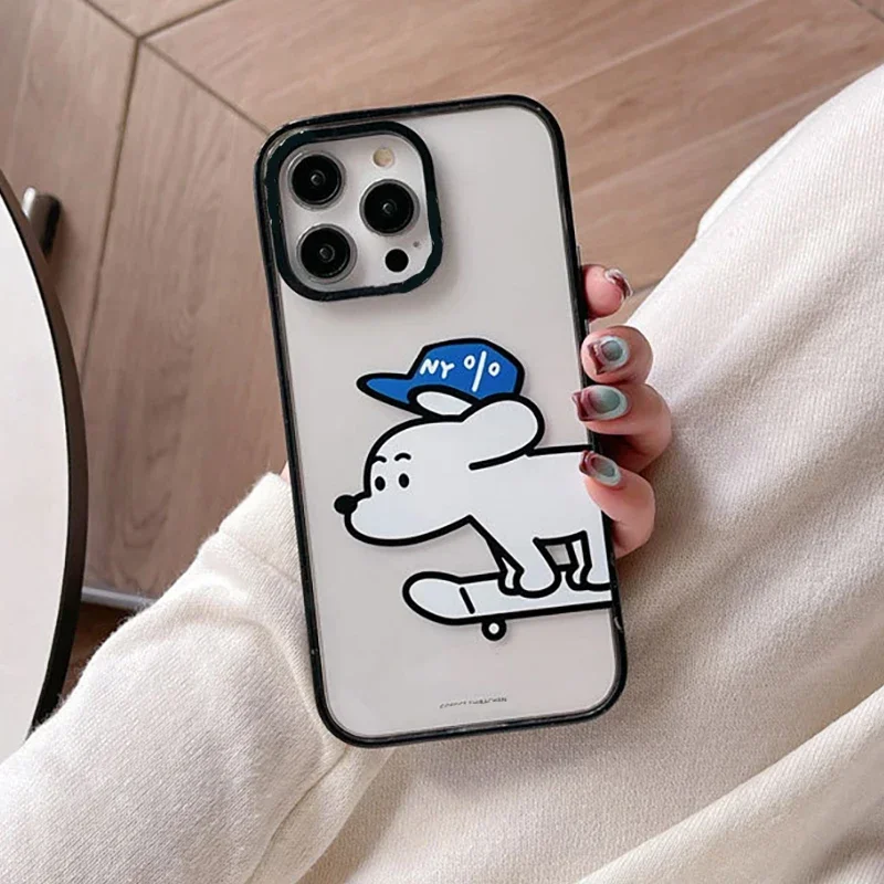 

Upgrade Acrylic Border Skateboard Dog Phone Case Cover for IPhone 11 12 13 14 15 Pro Max Case for IPhone 15 Pro Max
