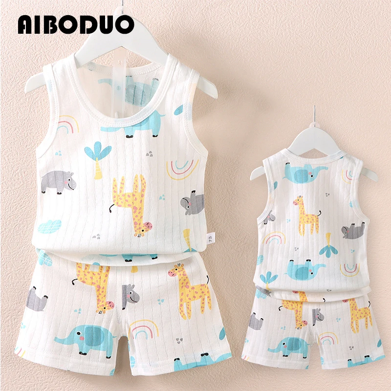 Korean children's new cartoon thin sleeveless vest shorts set for boys and girls