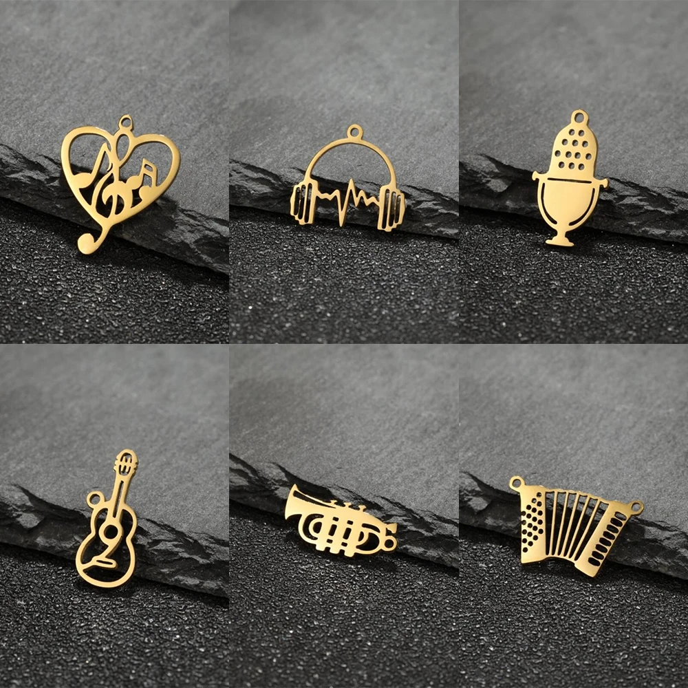 5Pcs Musical Note Instrument Stainless Steel Charm Connector For Women Diy Jewelry Making Accessories Necklace Charm Pendant