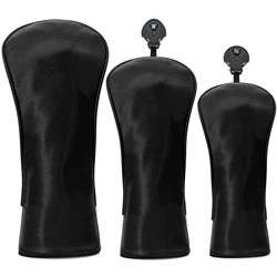 Minimalist Black PU Golf Club Protective Cover - Elegant and Durable Golf Accessory (3pc)