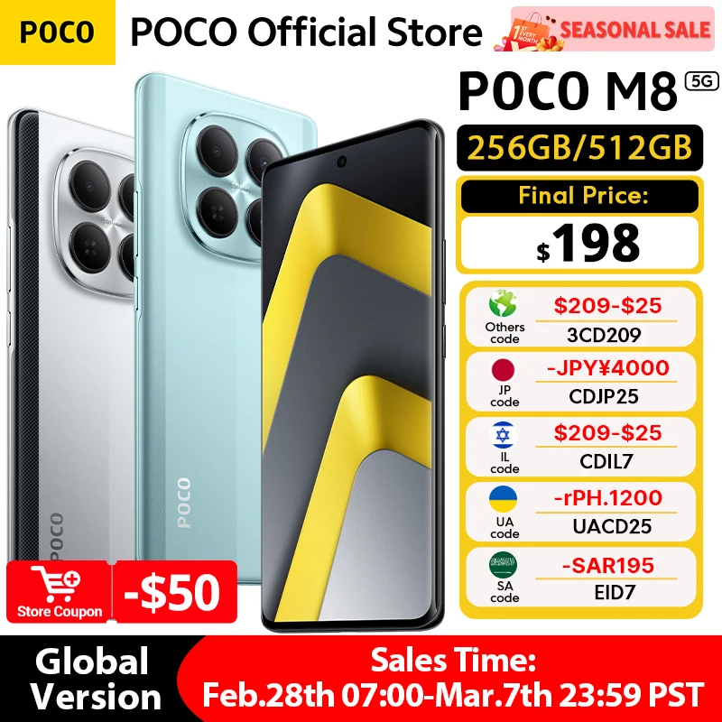 POCO M8 5G Global Version Smartphone 256GB 512GB Snapdragon® 6 Gen