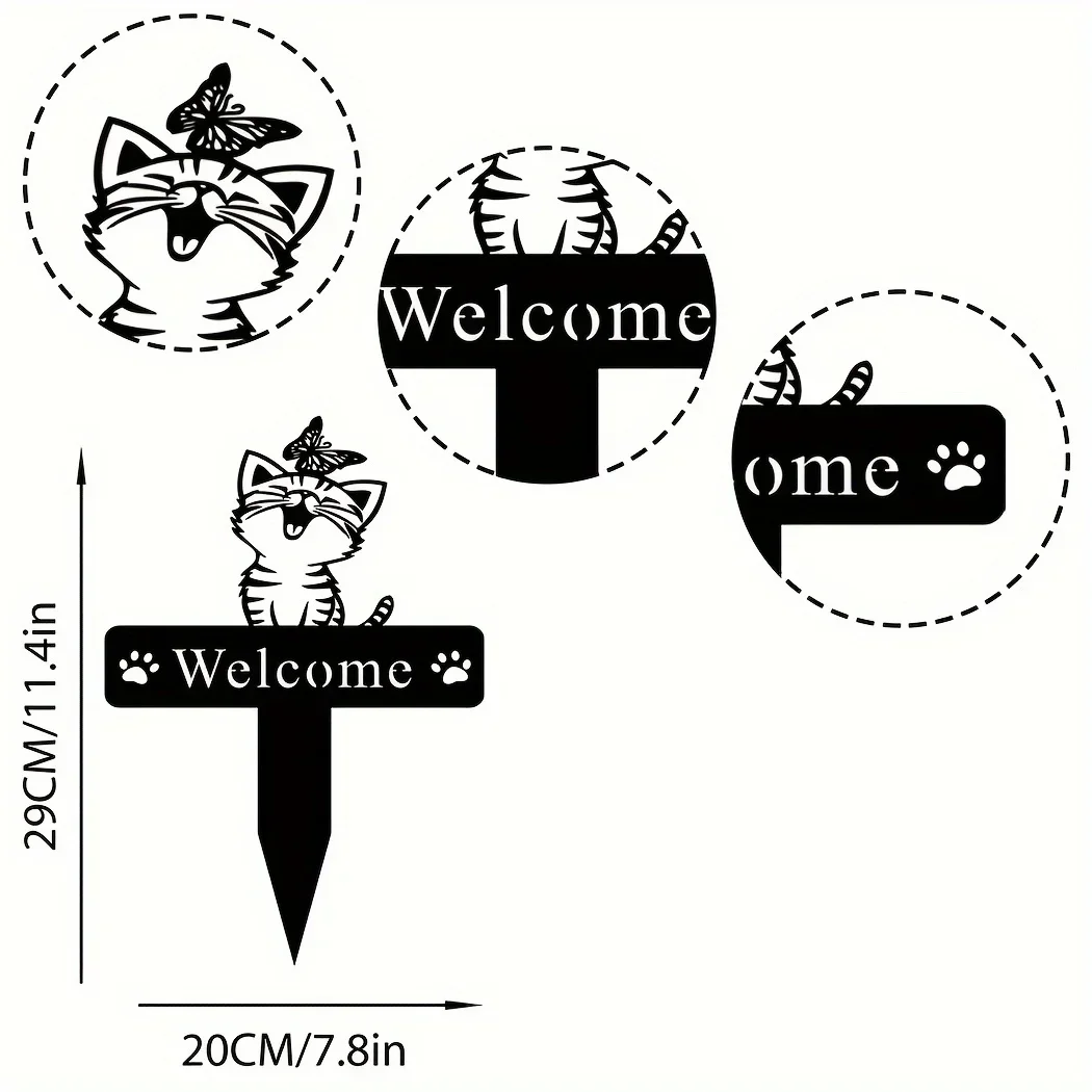 Description Picture 2 of itemCat Garden Stake, Metal Cat With Butterfly Memorial Stake Cat Name Yard Stake,Metal Sign Christmas Yard Stake,Cat Garden Sign