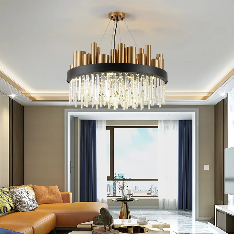 

Modern Clear Glass Parlor Chandeliers Gold Black Metal Cord Adjustable Restaurant Bedroom LED Hanglamp Round Oval Lighting