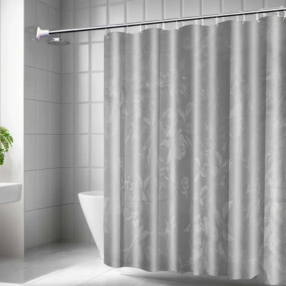 Luxury Grey Embossed Waterproof Shower Curtain