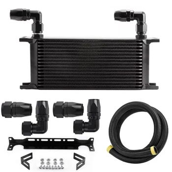AN10 Universal Oil Cooler Set 16 Rows Aluminum British Type Car Engine Cooling Radiator Replacement With Braided Hose Fittings 1