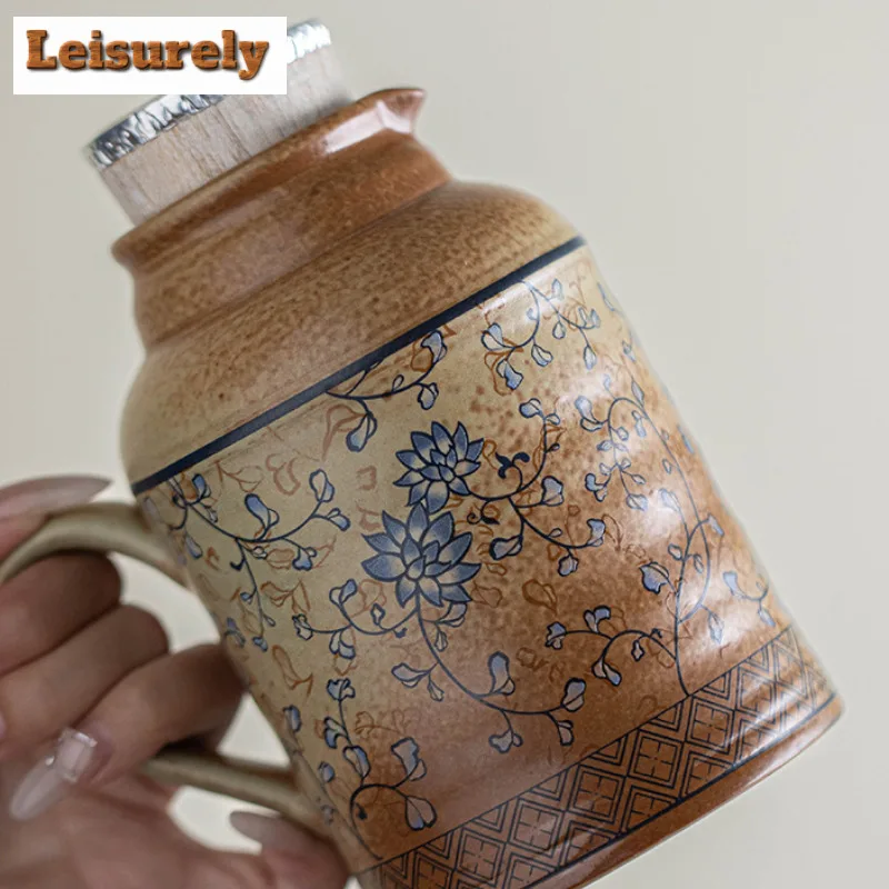 580ML Large Capacity Ceramic Stewed Teapot Tea Brewing Insulated Single Pot Pottery Kettle For Office Outdoor Use Kung Fu Teaset