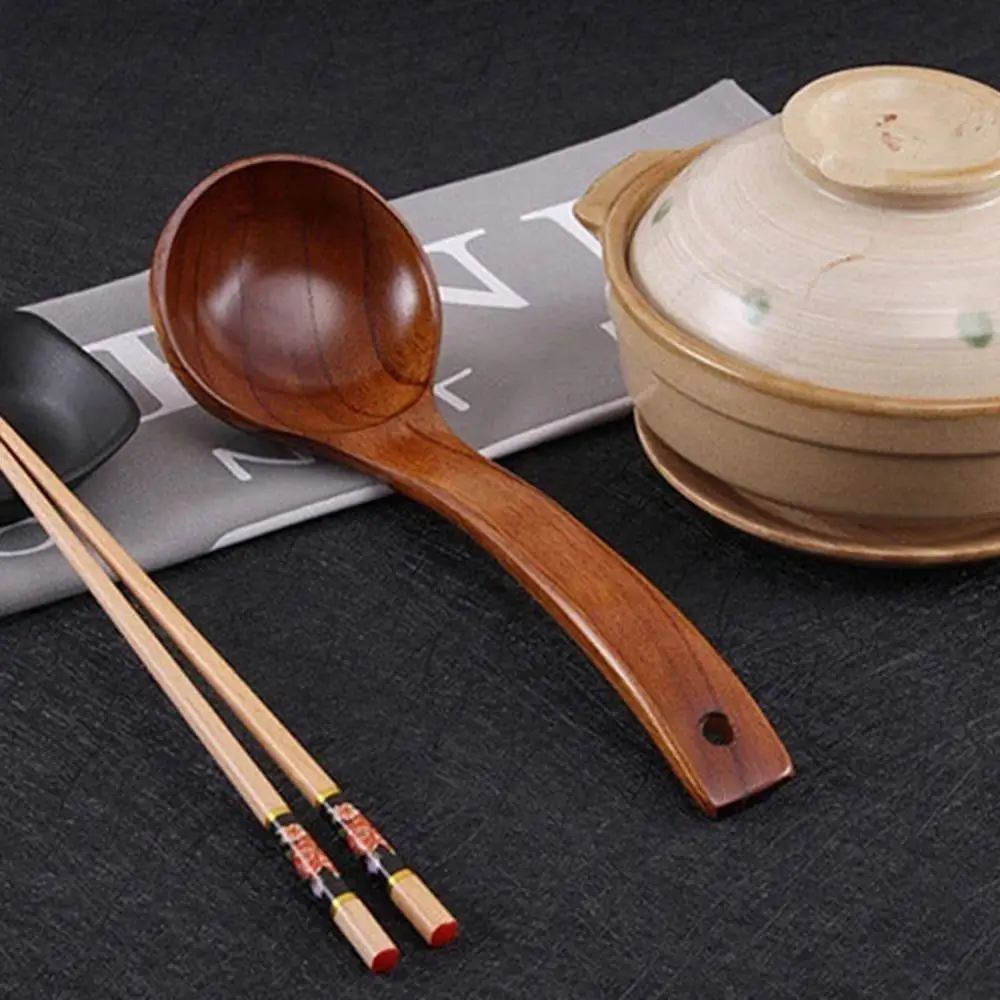 Cooking 1PC Kitchen Long Handle Wooden Spoon Dessert Rice Soup Spoon