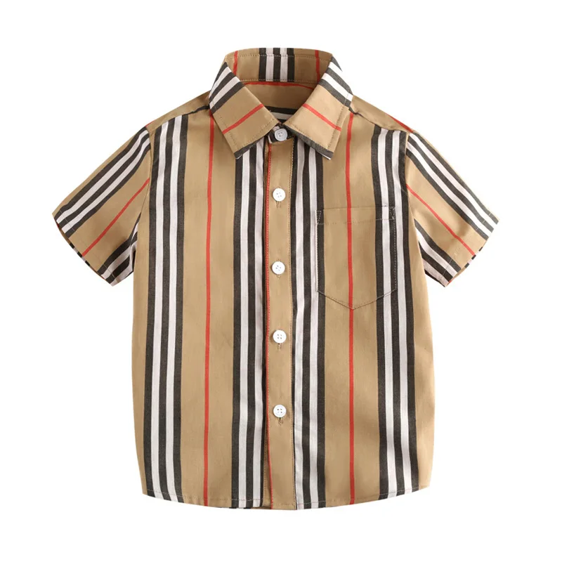 New children's clothing 2-8 years old boys' striped short-sleeved shirt summer cotton children's thin lapel shirt Boys' clothes