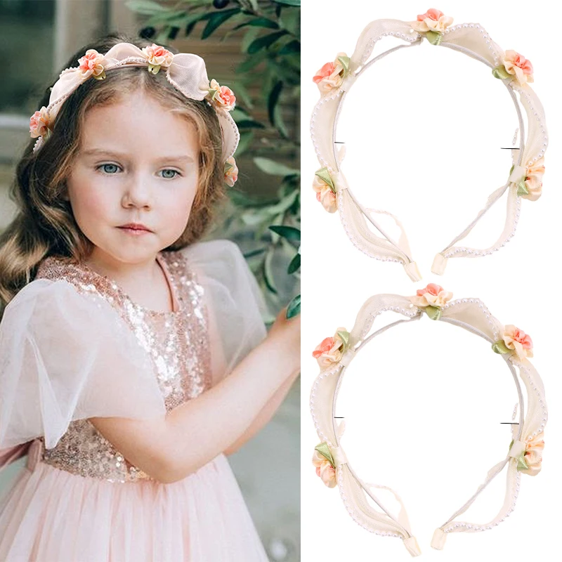 

Oaoleer Sweet Bride Pearls Flower Hairbands For Girls Cute Bridesmaid Headband Hair Hoop Kids Headwear Wedding Hair Accessories