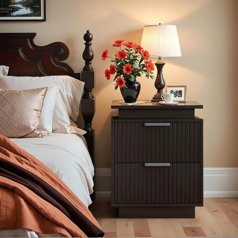 Nightstand with LED Light, Set of 2 Night Stand with Drawers, Black Bedside Table, Modern End Side Table for Bedroom 6