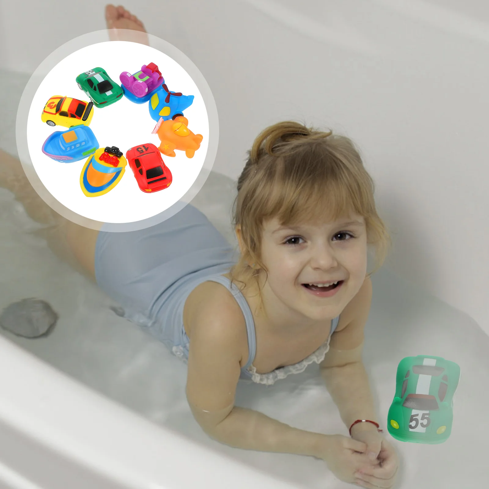 

8 Vehicle Bathing Toys Water Floating Aircraft Car Train Model Quick Dry Bathtub Nursery for Infant(Random Style)