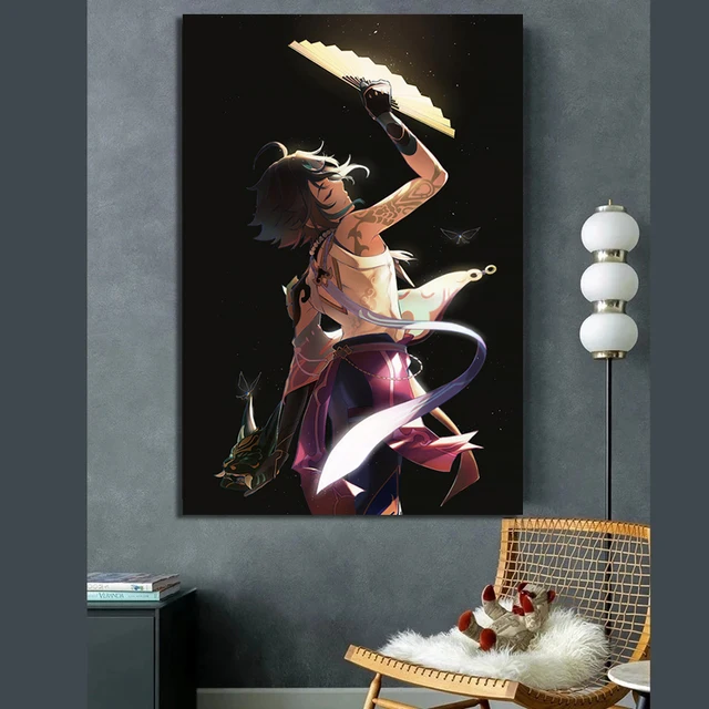 Anime genshin impacto jogo personagens masculinos elf xiao lona pintura  cartaz dos desenhos animados imagem da parede arte decoração do quarto casa  presentes - AliExpress