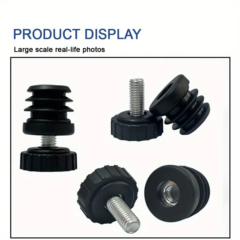 Circular 25mm Pipe End Plastic Insert With Screw & Nuts Furniture Leveling Feet For Cabinet Plastic Head Screw