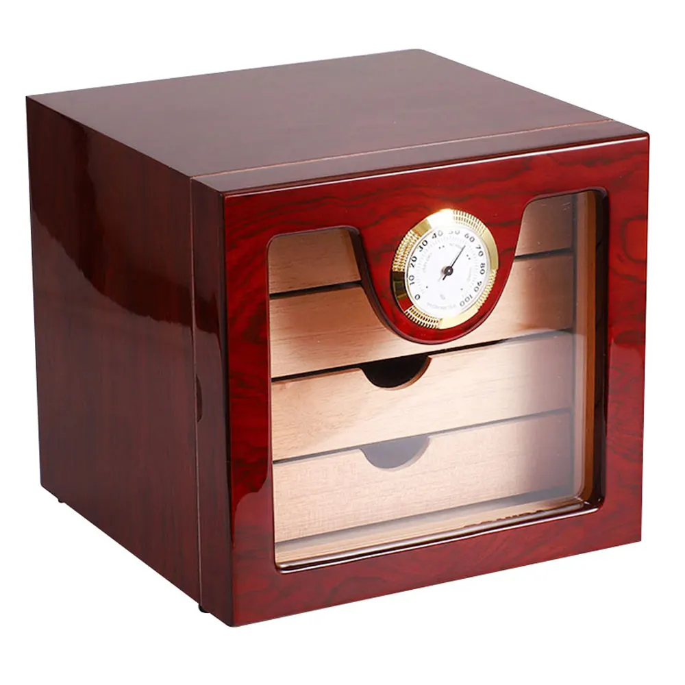 Luxury Cigar Cabinet Humidor Humidor Cedar Wood Lined 3 Layer Drawers Tempered Glass Door