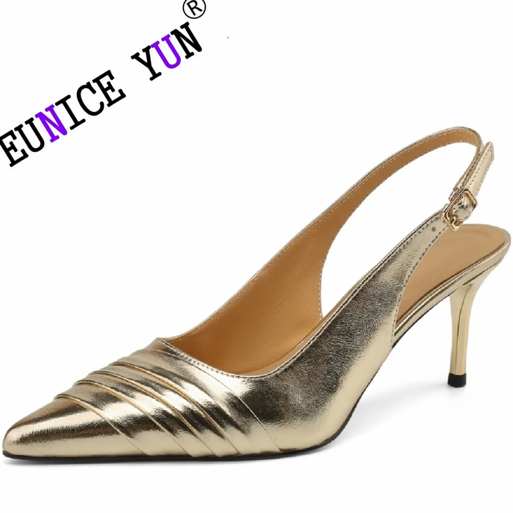 

【EUNICE YUN】Summer New Brand Genuine Leather Women's Sandals High Quality Sexy Fashion 7.5CM High Heels Party Dress