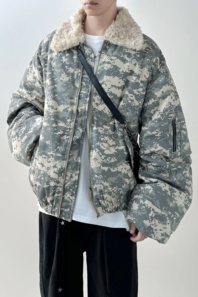 FEWQ Detachable Fur Collar American Camouflage Men Cotton Jacket Contrast Color Long Sleeve Male Tops Korea Fashion 21Z7058 4