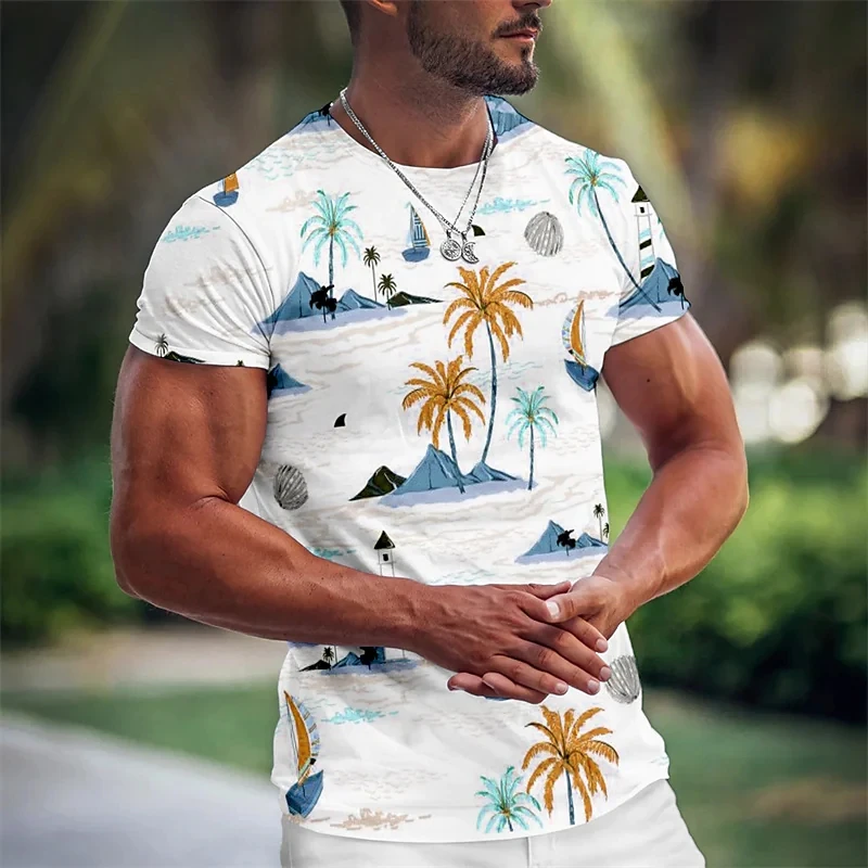 Hawaiian Beach T Shirt Coconut Tree Print Oversized Tee