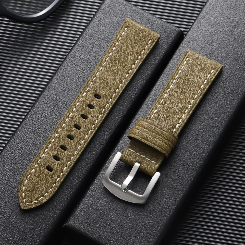 Vintage Retro Cowhide Leather Watch Strap - 22mm Wristband in Crazy Horse Style
