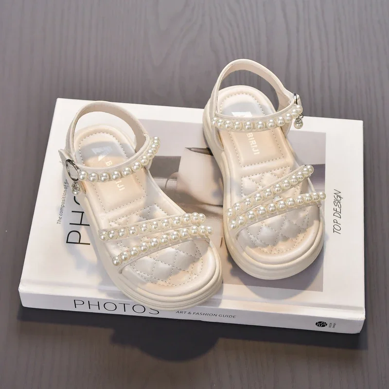 Girls Summer Sandals Kids Open Toe Pearl Shoes