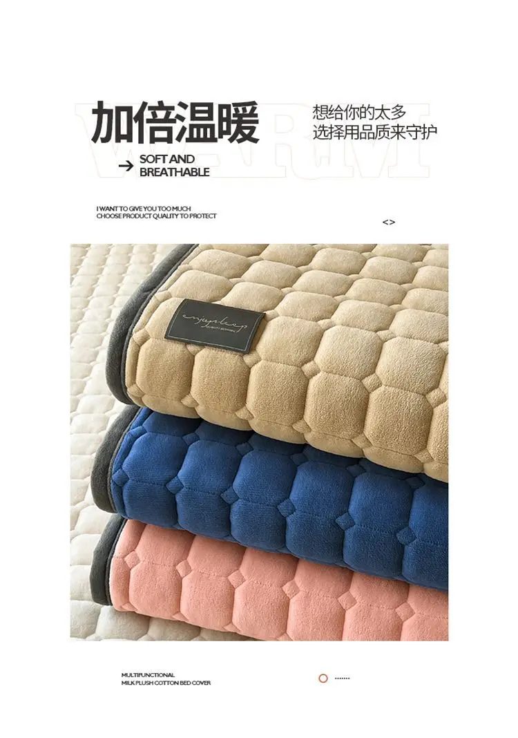 Description Picture 3 of itemThicken Quilted Warm Flannel Velvet Mattress Topper Couple Luxury Double Bed Bedspread Elastic Fitted Sheet Bed Protection Pad