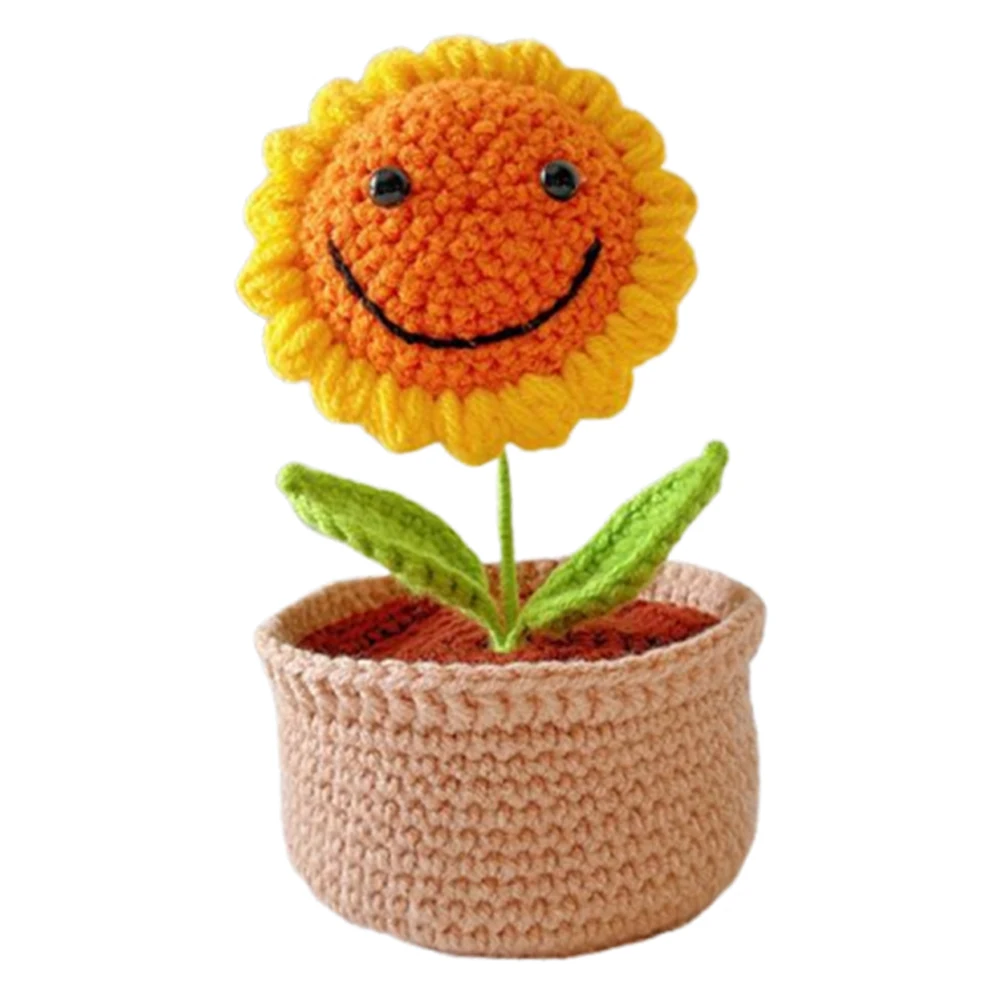 DIY Flower Potted Crochet Kit Cute Plants Hand-Knitted Tool (Happy Sunflower)