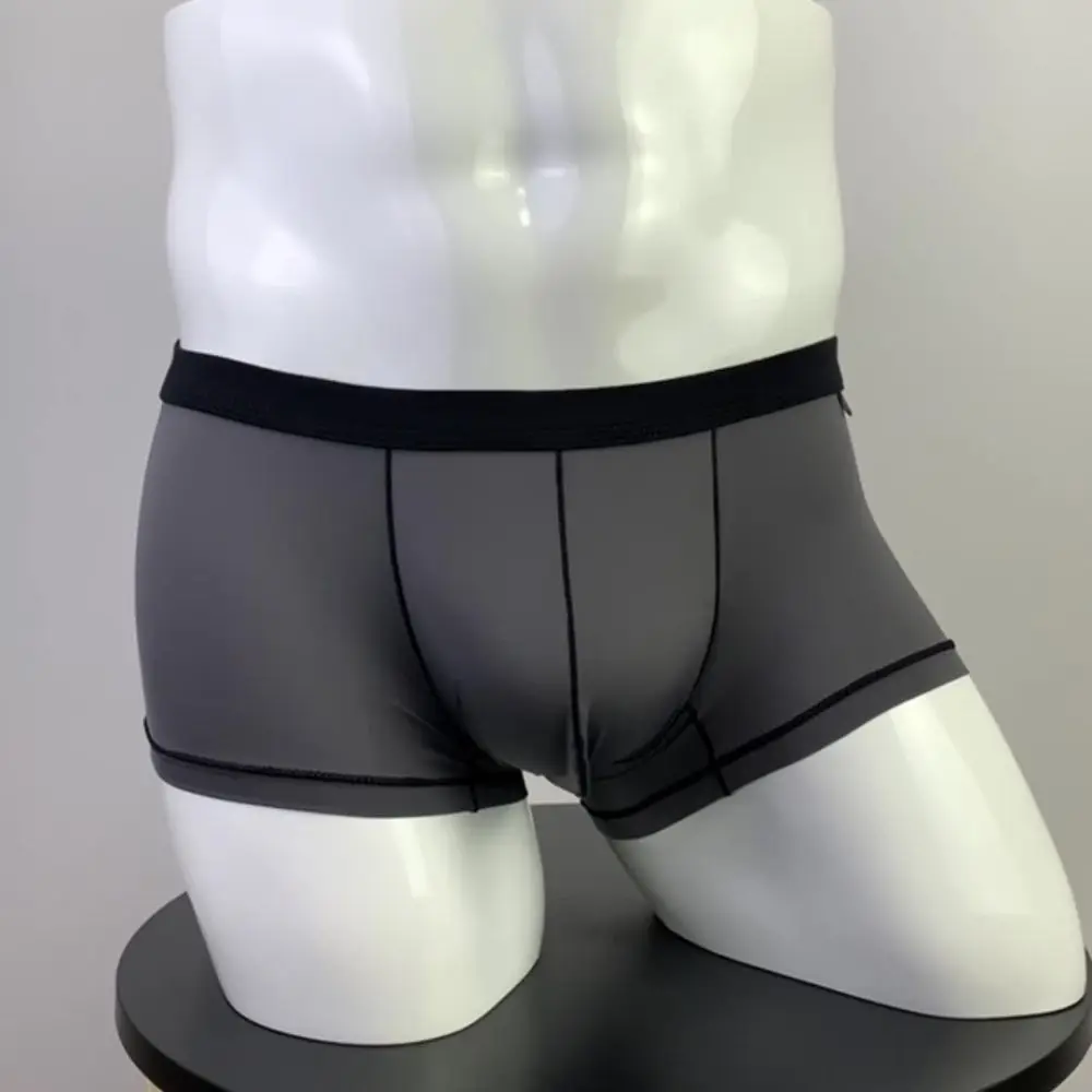 

Men'S Thin Ice Silk Boxer Shorts Single Layer U Convex Low Rise Breathable Sports Sexy Translucent Flat Corner Four Corner Pants