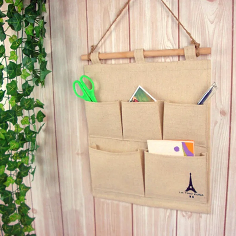 Creative 5 pockets Cotton canvas wall hanging Stationery bags Storage multi-layer Letter Holders Desk Organizer Bags Supplies