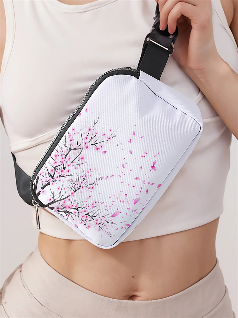 1pc,pink peach blossom pattern fashionable adjustable crossbody bag, neutral sports waist bag, suitable for running