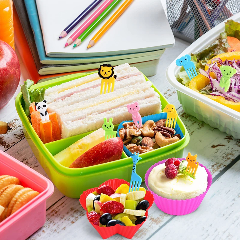 Cute Mini Animal Cartoon Food Picks Children Snack Cake Dessert Food Fruit Forks Silicone Lunch Box Dividers fruit fork,food toothpicks,food picks,silicone cooking fork,silicone fork