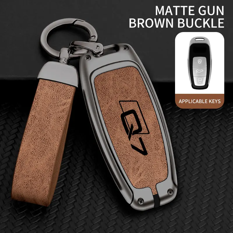 Sleek Metal Leather Car Key Cover with Keychain