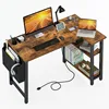Small L Shaped Desk with Power Outlet Shelves, 40 Inch Reversible Corner Desk for Small Space Home 1