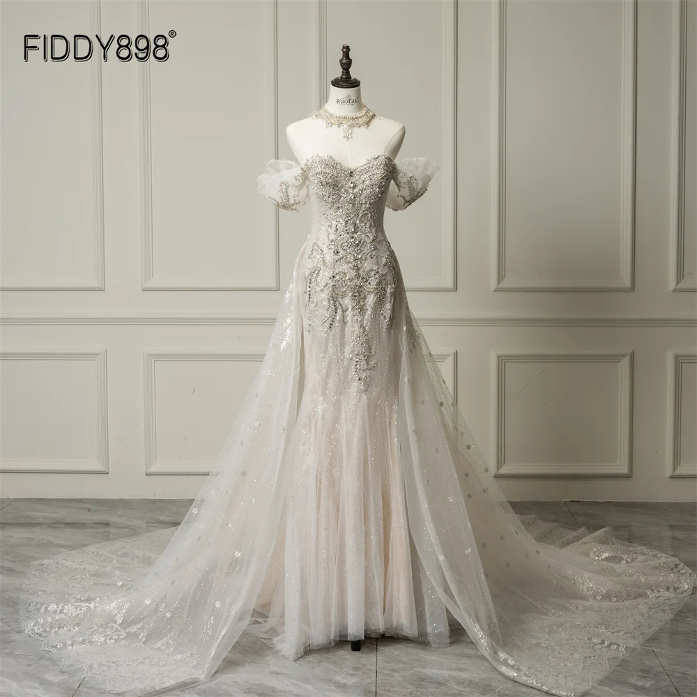 

FIDDY898 Sweetheart Neckline Wedding Dresses Beaded Lace Beade Luxury with Overskirt Bridal Gowns Backless QW01925