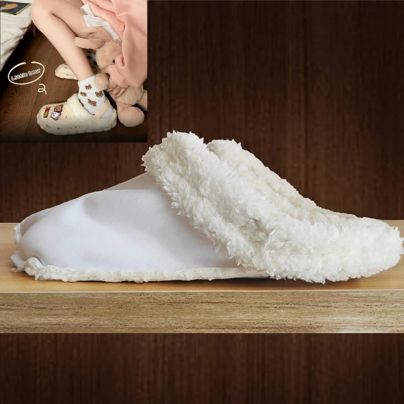 

Hole Shoes Cover White Replacement Shoes Liners Winter Warm Furry Inserts Shoes Clogs Plush Thickened Soft Shoes Fur Insoles