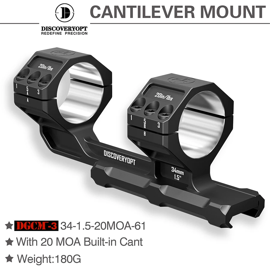 Discoverer 34MM/30MM Rigid Precision Scope Mount 20MOA Picatinny Mount Designed One Piece High Precision Clamp 1.5 Inch Height rifle scope mount