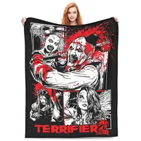 Retro Terrifier 2 Halloween Clown Art Blanket Fleece Print Portable Soft Throw Blanket for Sofa Office Bedspreads 1