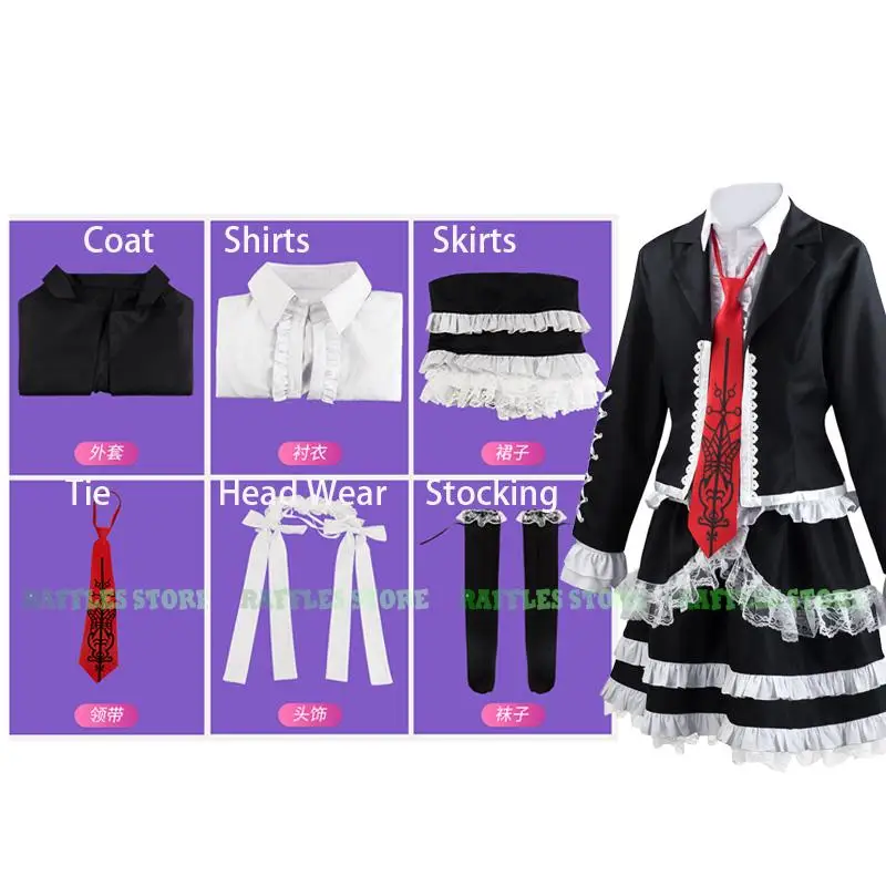 

Celestia Ludenberg Cosplay Costume Wig Danganronpa Anime Cosplay Yasuhiro Taeko Wig Clothing Including Shirt Tie Socks