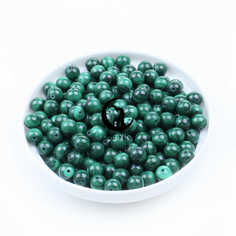 Zhe Ying Natural Congo Malachite Beads Round Smooth Semi-precious stones Diy Jewelry Accessories For Bracelet Free Ship Items
