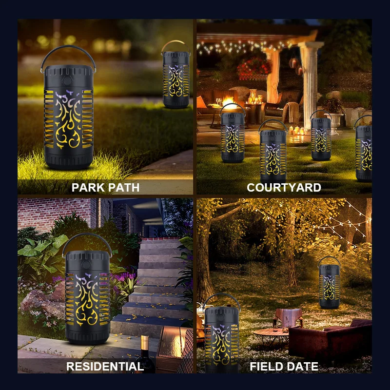 야외 태양열 모기 퇴치 조명, 무선 해외 무역 불꽃 분위기 라이트 퍼플 조명, 휴대용 정원 캠핑 조명