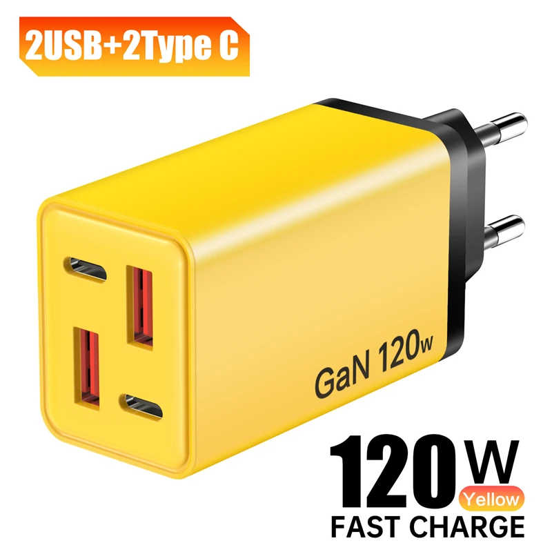 Powerful 120W Multi-Port USB & Type-C Charger with EU & UK Plug Adapters