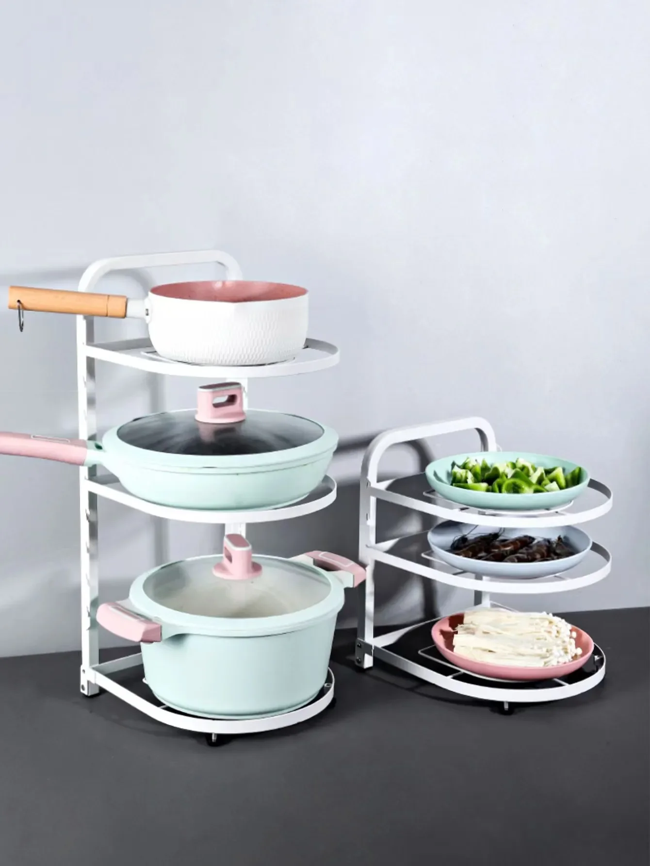 

Adjustable Pan Organizer Rack Pot Lid Holder Folding Cookware Bakeware Chopping Board Organizer Shelf Rack