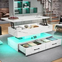 40 Inch Lift Coffee Table, Living Room Coffee Table with Storage, Small Coffee Table with 2 Drawers and LED Light