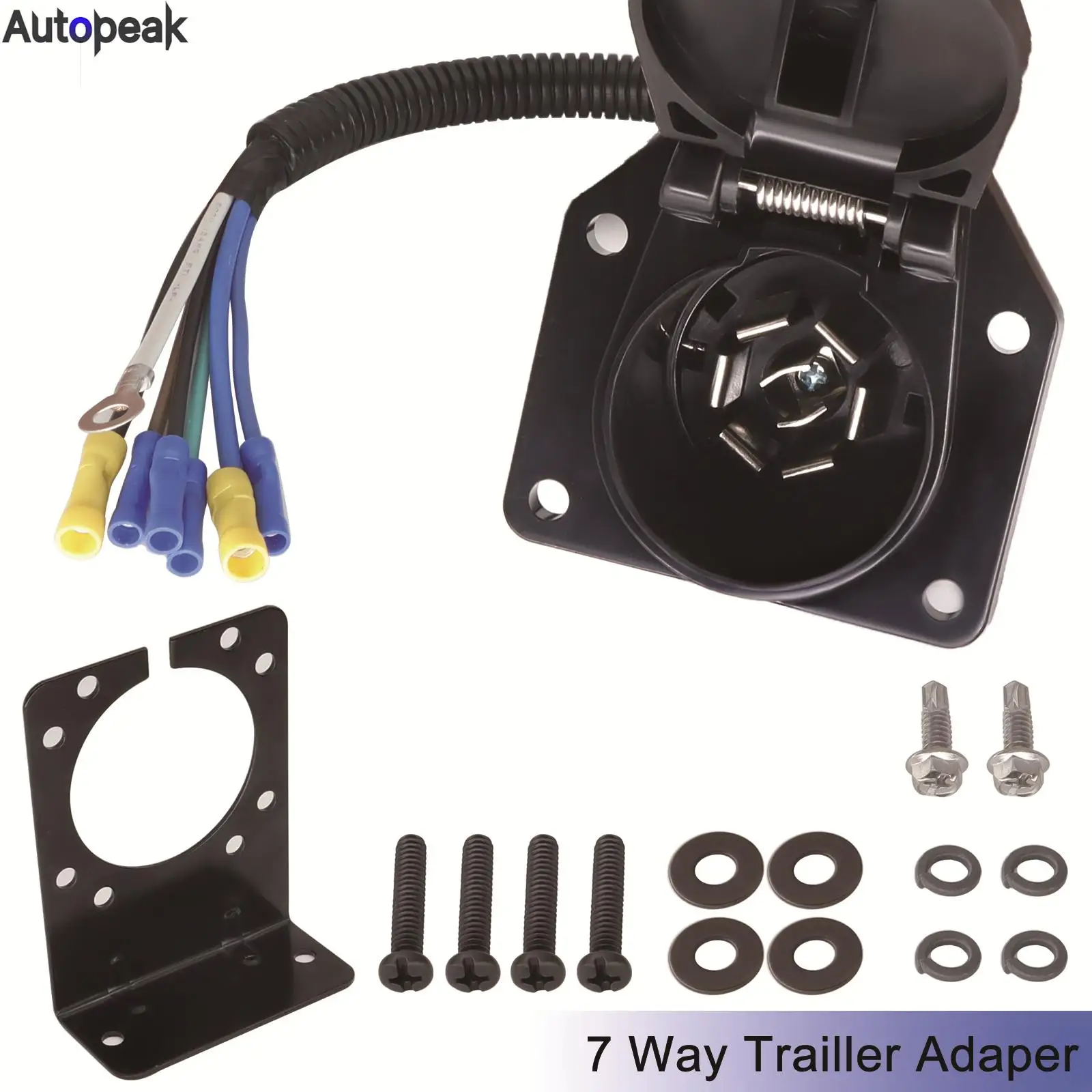 

7 Pin 7 Way RV-Style Trailer Connector Socket Extra Wiring Plug Mounting Bracket Dust Water Proof Cover Vehicle Extended Cable