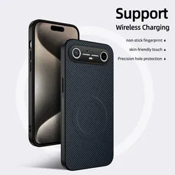 Magnetic Carbon Fiber Textured Anti - Drop Case with Skin - Feel Finish for Tecno Pova Slim (Blue)