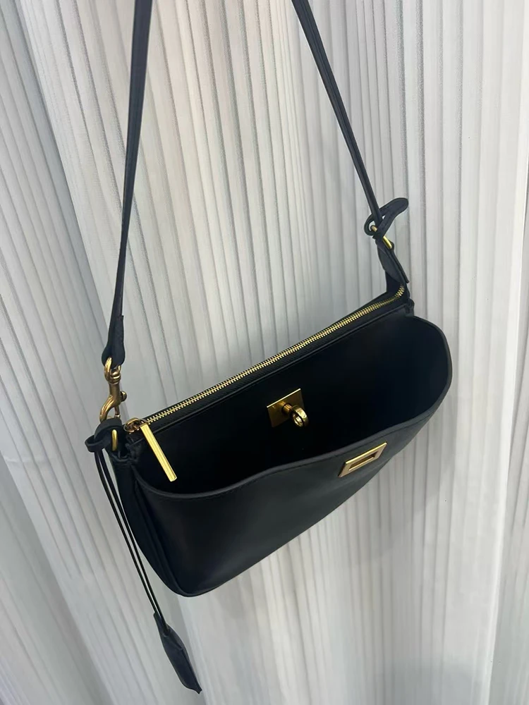 2025 Spring New Luxury Brand Rodeo Women Shoulder Bags Genuine Leather Black Handbags Women Fashion Gold Buckle Underarm Bags 5