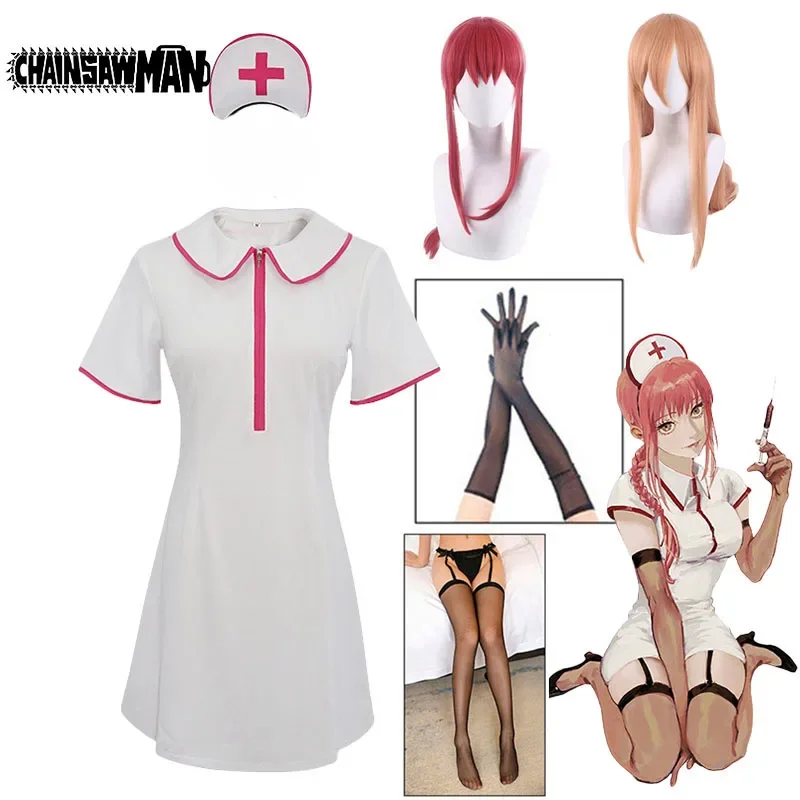 

Makima Cosplay Nurse Dress Anime Chainsaw Man Makima Power Cosplay Costume Wig Gloves Stockings Halloween Nurse Dress for Women