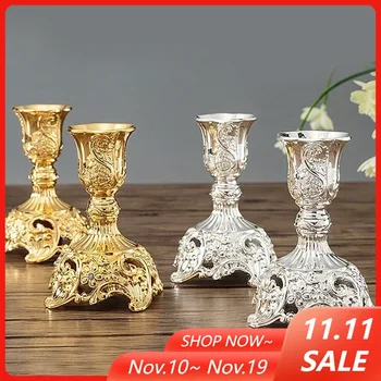 2-Piece Retro Gold & Silver Candlestick Holders 1