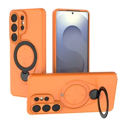 360° Rotating Magnetic Stand Shockproof Phone Case with Wireless Charging Capability - Galaxy S26 Plus (Orange)